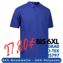 ARBEITS-POLO-SHIRT HERREN | PRO Wear 320 von ID / Farbe: königsblau  / 50% BAUMWOLLE 50% POLYESTER