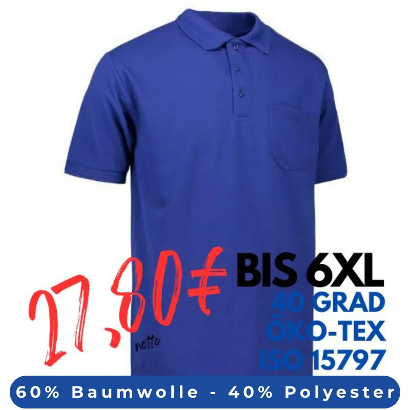 ARBEITS-POLO-SHIRT HERREN | PRO Wear 320 von ID / Farbe: königsblau  / 50% BAUMWOLLE 50% POLYESTER | MEIN-KASACK.de - KASACK - KASACKS