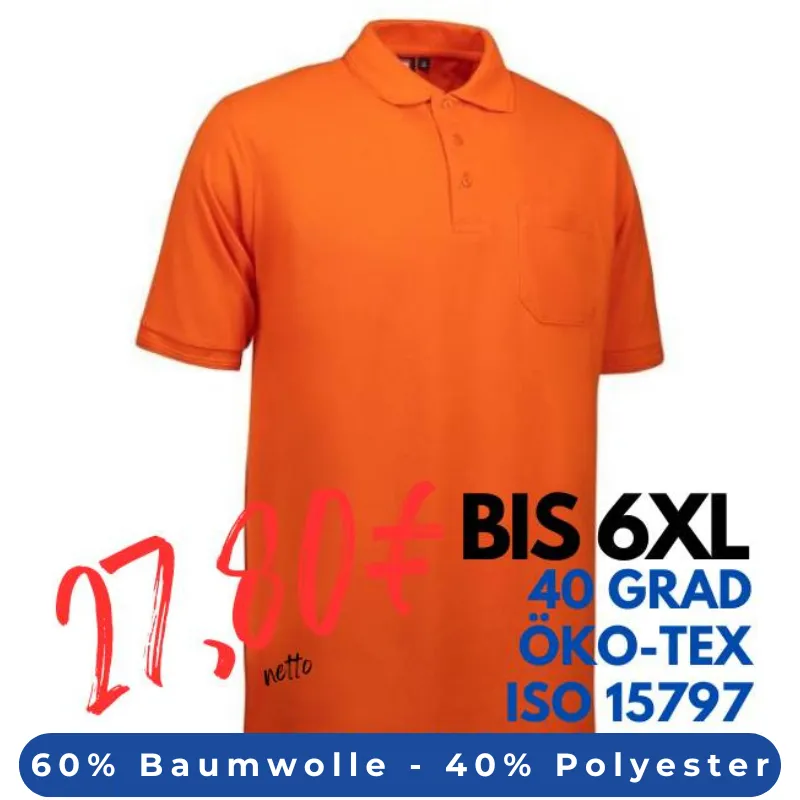ARBEITS-POLO-SHIRT HERREN | PRO Wear 320 von ID / Farbe: orange / 50% BAUMWOLLE 50% POLYESTER | MEIN-KASACK.de - KASACK - KASACKS