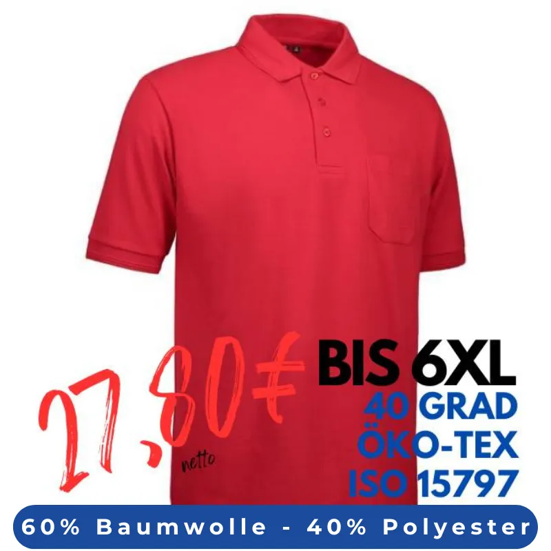 ARBEITS-POLO-SHIRT HERREN | PRO Wear 320 von ID / Farbe: rot / 50% BAUMWOLLE 50% POLYESTER | MEIN-KASACK.de - KASACK - KASACKS