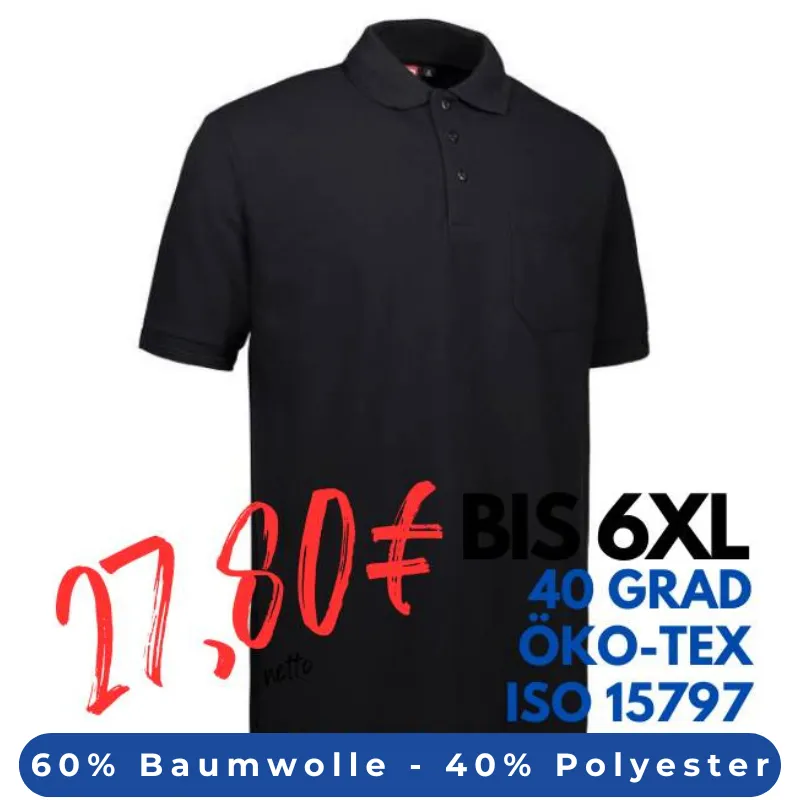 ARBEITS-POLO-SHIRT HERREN | PRO Wear 320 von ID / Farbe: schwarz / 50% BAUMWOLLE 50% POLYESTER | MEIN-KASACK.de - KASACK - KASACKS