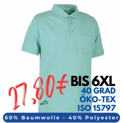 ARBEITS-POLO-SHIRT HERREN | PRO Wear 320 von ID / Farbe: stovet aqua / 50% BAUMWOLLE 50% POLYESTER
