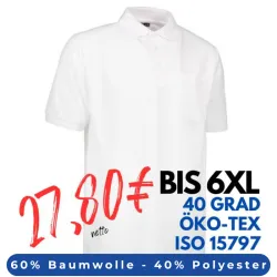 ARBEITS-POLO-SHIRT HERREN | PRO Wear 320 von ID / Farbe: weiß / 50% BAUMWOLLE 50% POLYESTER