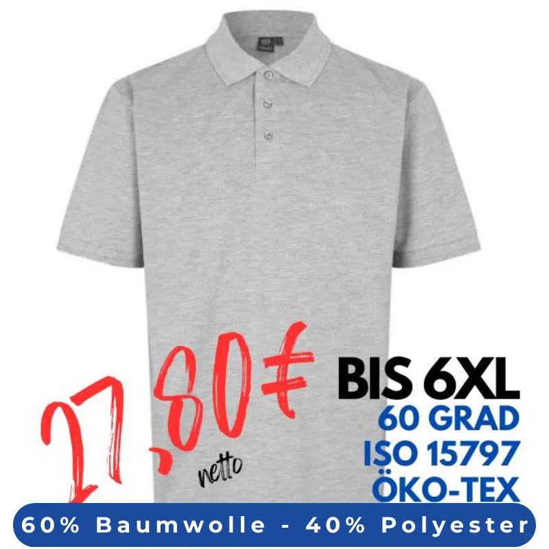 ARBEITS-POLO-SHIRT HERREN | PRO Wear 324 von ID / Farbe:  grau meliert / 50% BAUMWOLLE 50% POLYESTER | MEIN-KASACK.de - KASACK - KASACKS