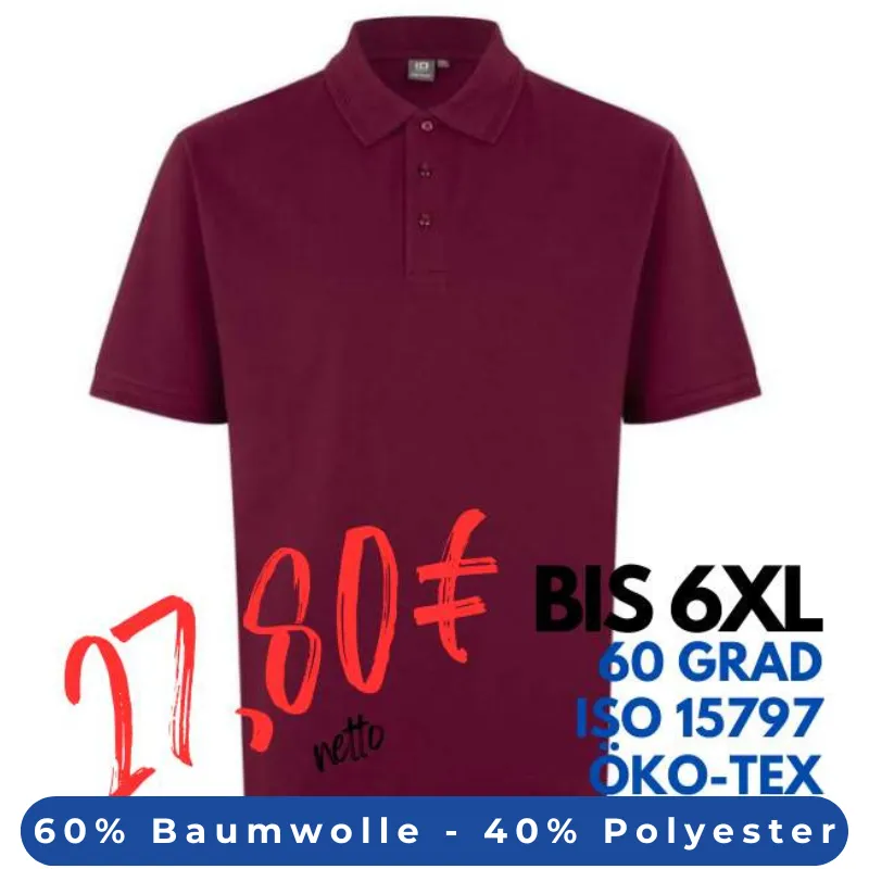 ARBEITS-POLO-SHIRT HERREN | PRO Wear 324 von ID / Farbe: bordeaux / 50% BAUMWOLLE 50% POLYESTER | MEIN-KASACK.de - KASACK - KASACKS