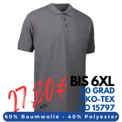 ARBEITS-POLO-SHIRT HERREN | PRO Wear 324 von ID / Farbe: grau / 50% BAUMWOLLE 50% POLYESTER