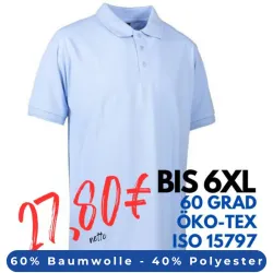 ARBEITS-POLO-SHIRT HERREN | PRO Wear 324 von ID / Farbe: hellblau / 50% BAUMWOLLE 50% POLYESTER