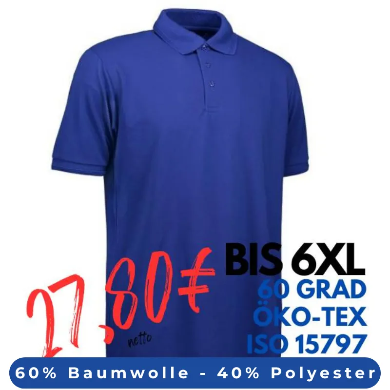 ARBEITS-POLO-SHIRT HERREN | PRO Wear 324 von ID / Farbe: königsblau / 50% BAUMWOLLE 50% POLYESTER | MEIN-KASACK.de - KASACK - KASACKS