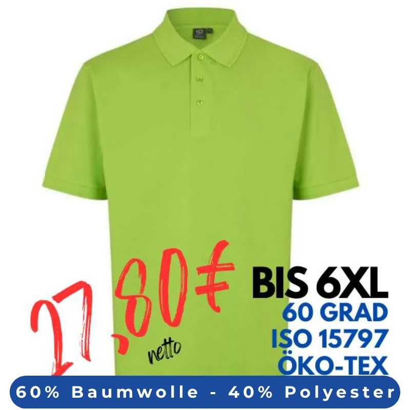 ARBEITS-POLO-SHIRT HERREN | PRO Wear 324 von ID / Farbe: lime / 50% BAUMWOLLE 50% POLYESTER | MEIN-KASACK.de - KASACK - KASACKS