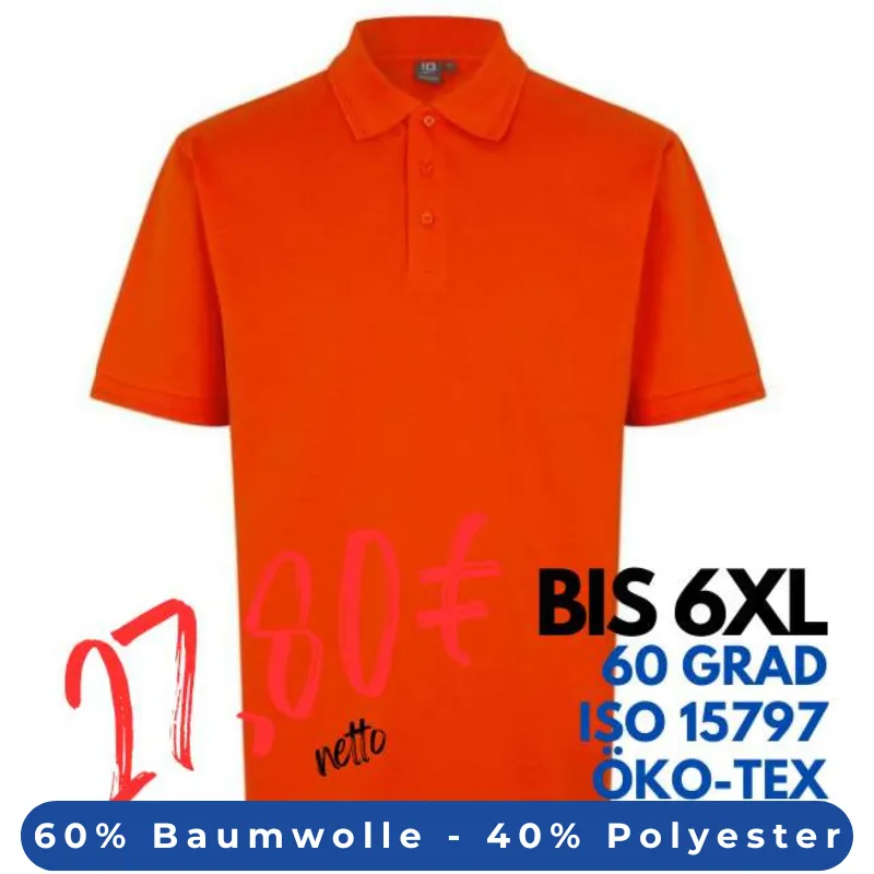 ARBEITS-POLO-SHIRT HERREN | PRO Wear 324 von ID / Farbe: orange / 50% BAUMWOLLE 50% POLYESTER | MEIN-KASACK.de - KASACK - KASACKS