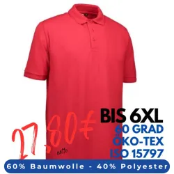 ARBEITS-POLO-SHIRT HERREN | PRO Wear 324 von ID / Farbe: rot / 50% BAUMWOLLE 50% POLYESTER