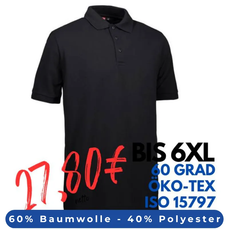 ARBEITS-POLO-SHIRT HERREN | PRO Wear 324 von ID / Farbe: schwarz / 50% BAUMWOLLE 50% POLYESTER | MEIN-KASACK.de - KASACK - KASACKS