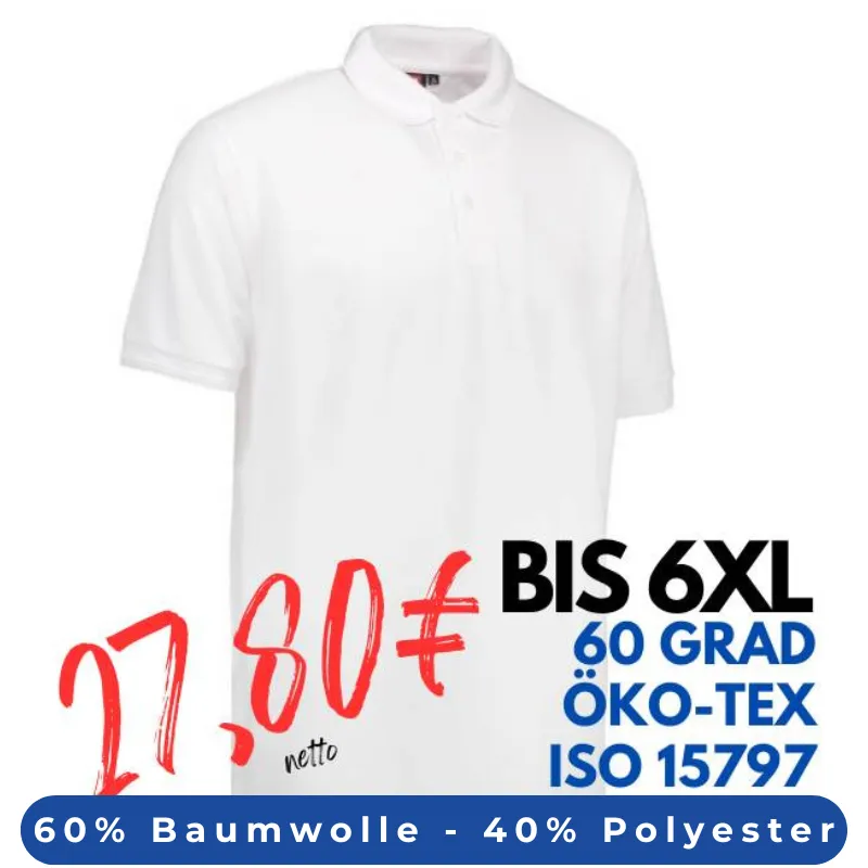 ARBEITS-POLO-SHIRT HERREN | PRO Wear 324 von ID / Farbe: weiß / 50% BAUMWOLLE 50% POLYESTER | MEIN-KASACK.de - KASACK - KASACKS