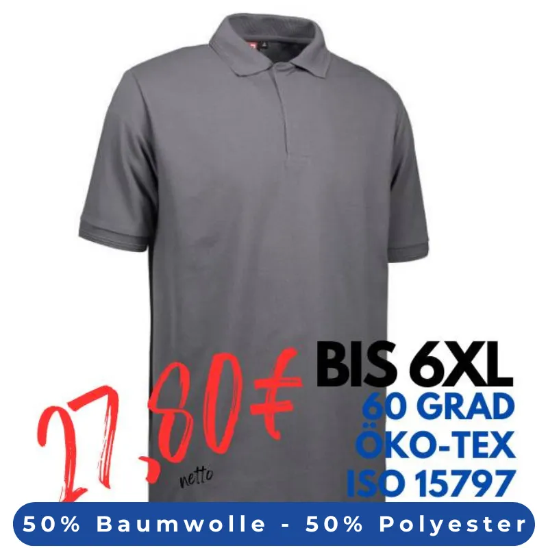 ARBEITS-POLO-SHIRT HERREN | PRO Wear 330 von ID / Farbe: grau / 50% BAUMWOLLE 50% POLYESTER | MEIN-KASACK.de - KASACK - KASACKS