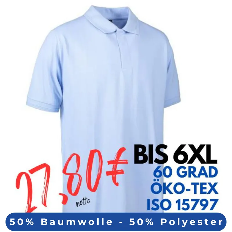 ARBEITS-POLO-SHIRT HERREN | PRO Wear 330 von ID / Farbe: hellblau / 50% BAUMWOLLE 50% POLYESTER | MEIN-KASACK.de - KASACK - KASACKS