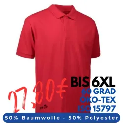 ARBEITS-POLO-SHIRT HERREN | PRO Wear 330 von ID / Farbe: rot / 50% BAUMWOLLE 50% POLYESTER