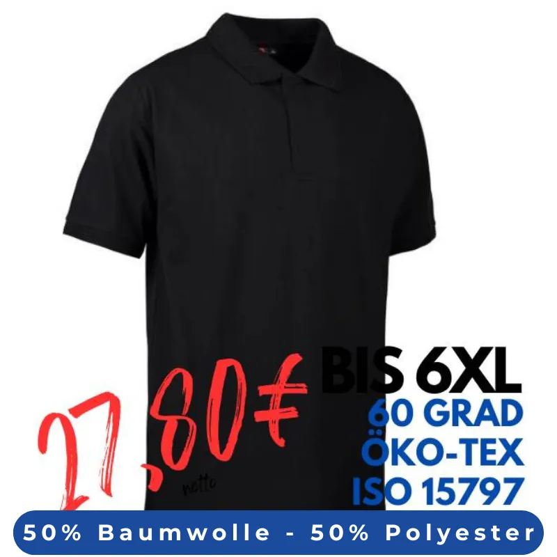 ARBEITS-POLO-SHIRT HERREN | PRO Wear 330 von ID / Farbe: schwarz / 50% BAUMWOLLE 50% POLYESTER | MEIN-KASACK.de - KASACK - KASACKS
