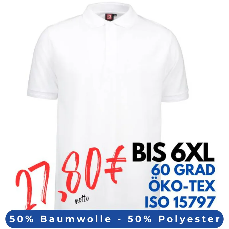 ARBEITS-POLO-SHIRT HERREN | PRO Wear 330 von ID / Farbe: weiß / 50% BAUMWOLLE 50% POLYESTER | MEIN-KASACK.de - KASACK - KASACKS