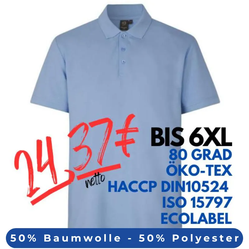 ARBEITS-POLO-SHIRT HERREN | PRO Wear CARE 376 von ID / Farbe: hellblau / 50% BAUMWOLLE 50% POLYESTER | MEIN-KASACK.de - KASACK - KASACKS