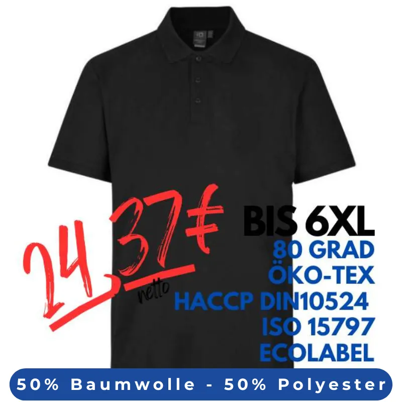 ARBEITS-POLO-SHIRT HERREN | PRO Wear CARE 376 von ID / Farbe: schwarz / 50% BAUMWOLLE 50% POLYESTER | MEIN-KASACK.de - KASACK - KASACKS