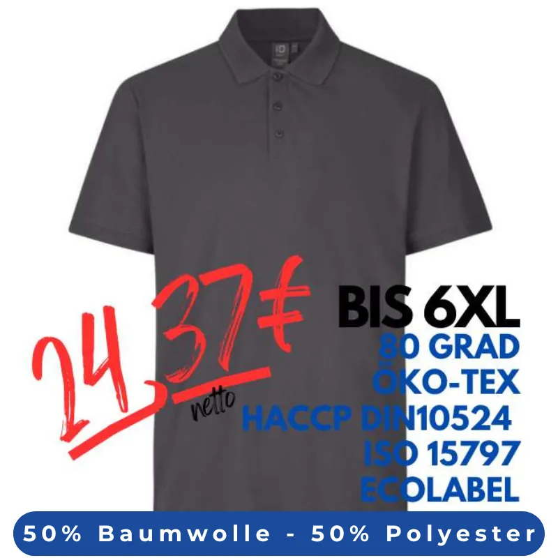 ARBEITS-POLO-SHIRT HERREN | PRO Wear CARE 376 von ID / Farbe: silver grey / 50% BAUMWOLLE 50% POLYESTER | MEIN-KASACK.de - KASACK - KASACKS