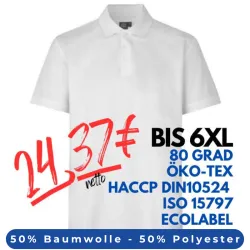 ARBEITS-POLO-SHIRT HERREN | PRO Wear CARE 376 von ID / Farbe: weiß / 50% BAUMWOLLE 50% POLYESTER