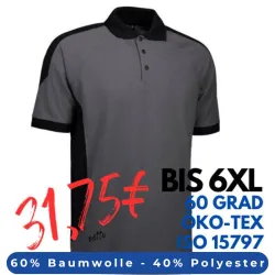 ARBEITS-POLO-SHIRT HERREN | PRO Wear Kontrast 322 von ID / Farbe: grau / 50% BAUMWOLLE 50% POLYESTER