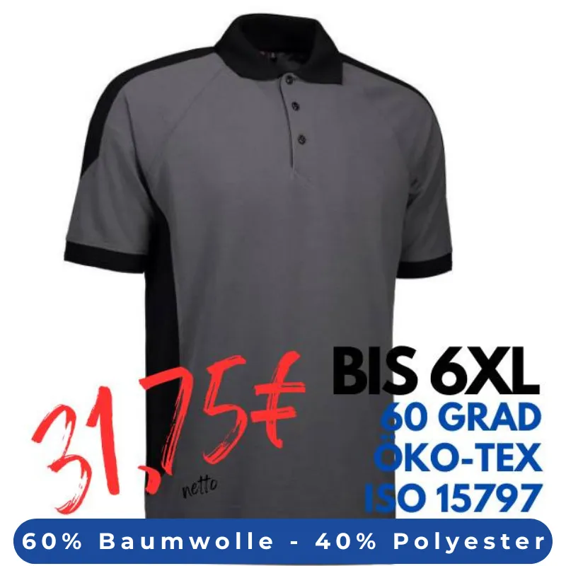 ARBEITS-POLO-SHIRT HERREN | PRO Wear Kontrast 322 von ID / Farbe: grau / 50% BAUMWOLLE 50% POLYESTER | MEIN-KASACK.de - KASACK - KASACKS