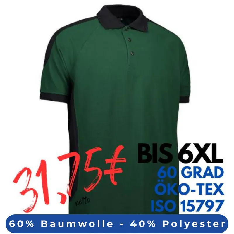 ARBEITS-POLO-SHIRT HERREN | PRO Wear Kontrast 322 von ID / Farbe: grün / 50% BAUMWOLLE 50% POLYESTER | MEIN-KASACK.de - KASACK - KASACKS