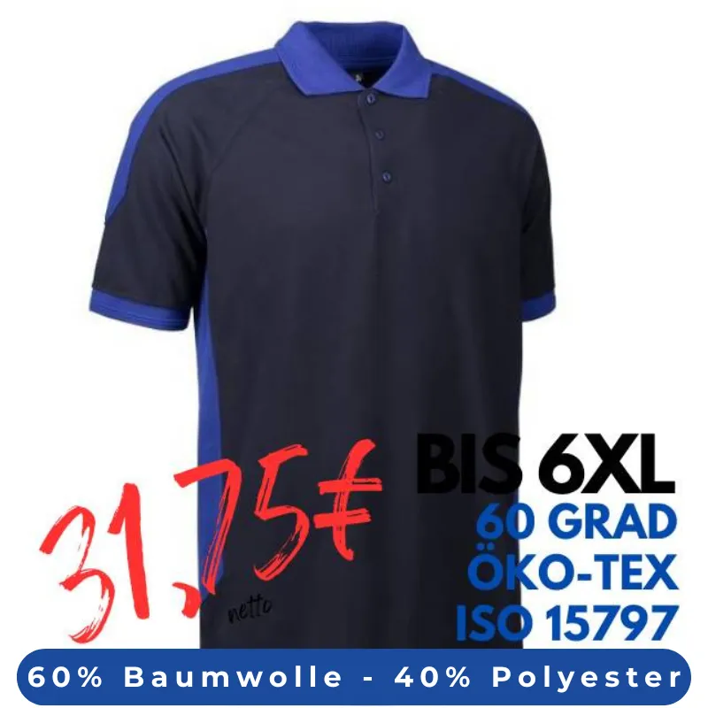 ARBEITS-POLO-SHIRT HERREN | PRO Wear Kontrast 322 von ID / Farbe: navy / 50% BAUMWOLLE 50% POLYESTER | MEIN-KASACK.de - KASACK - KASACKS