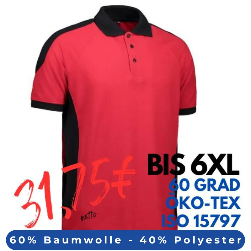 ARBEITS-POLO-SHIRT HERREN | PRO Wear Kontrast 322 von ID / Farbe: rot / 50% BAUMWOLLE 50% POLYESTER | MEIN-KASACK.de - KASACK - KASACKS