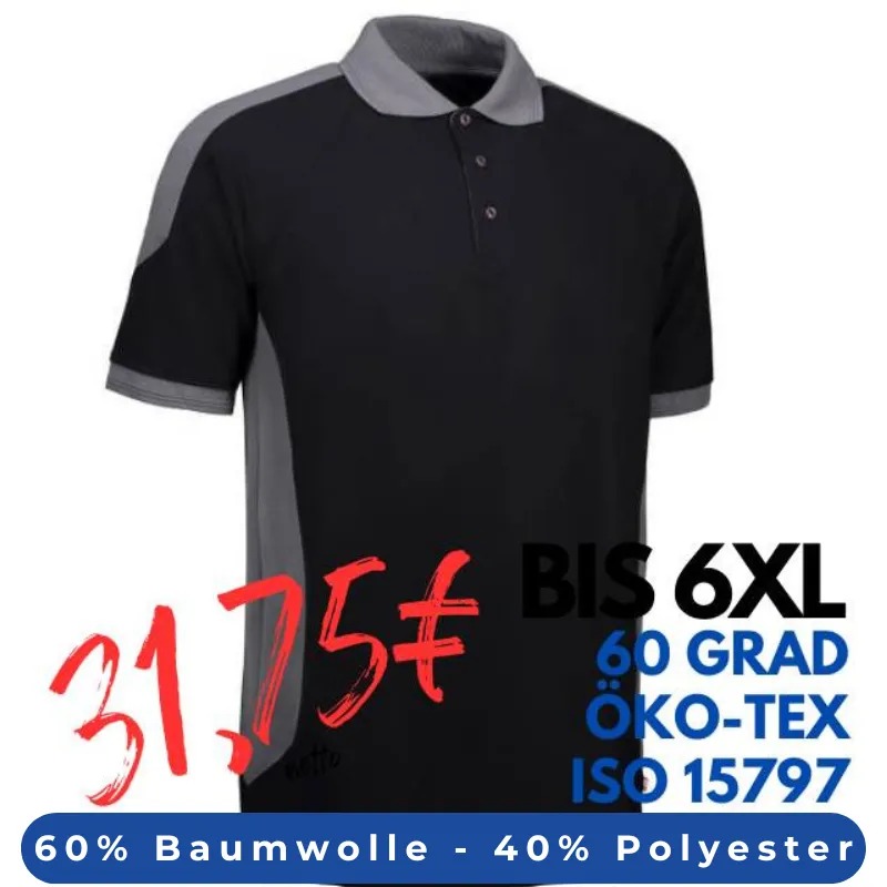 ARBEITS-POLO-SHIRT HERREN | PRO Wear Kontrast 322 von ID / Farbe: schwarz / 50% BAUMWOLLE 50% POLYESTER | MEIN-KASACK.de - KASACK - KASACKS