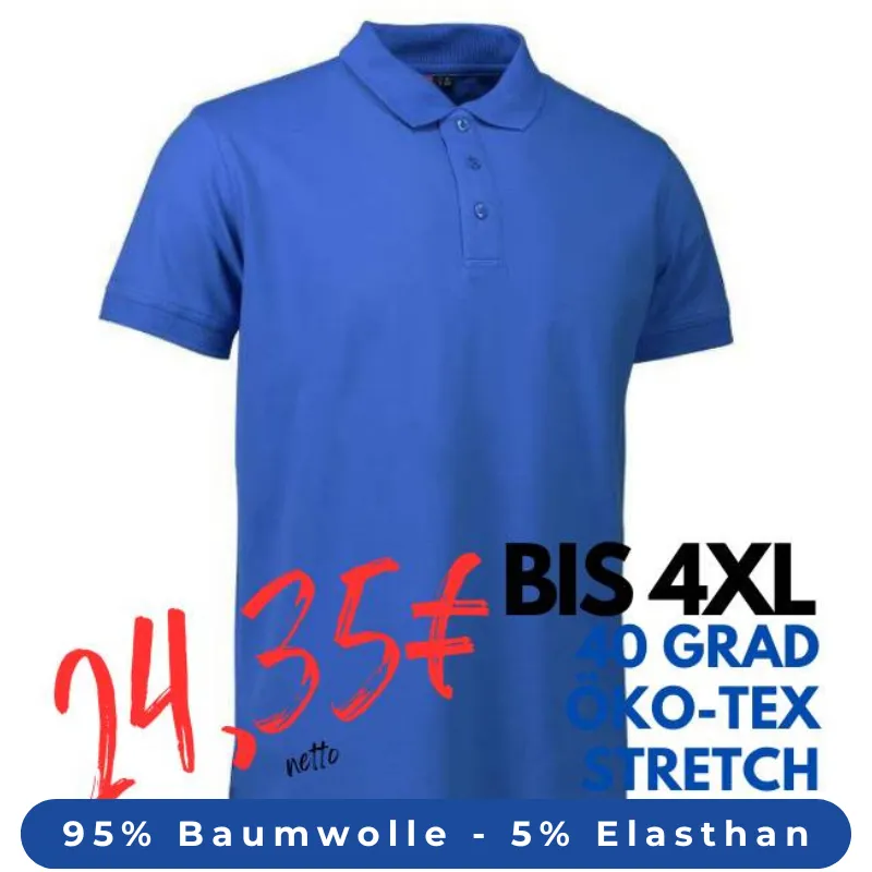 ARBEITS-POLO-SHIRT HERREN | STRETCH 525 von ID / Farbe: azur / 95% BAUMWOLLE 5% ELASTHAN | MEIN-KASACK.de - KASACK - KASACKS
