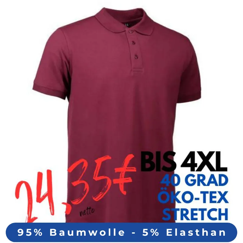 ARBEITS-POLO-SHIRT HERREN | STRETCH 525 von ID / Farbe: bordeaux / 95% BAUMWOLLE 5% ELASTHAN | MEIN-KASACK.de - KASACK - KASACKS