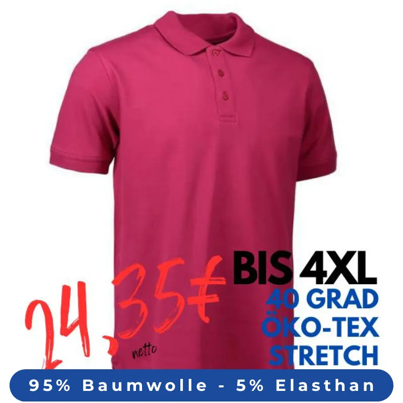 ARBEITS-POLO-SHIRT HERREN | STRETCH 525 von ID / Farbe: cerise / 95% BAUMWOLLE 5% ELASTHAN | MEIN-KASACK.de - KASACK - KASACKS