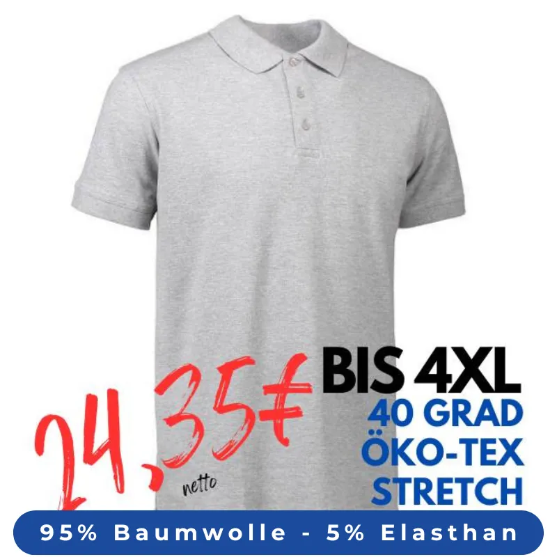 ARBEITS-POLO-SHIRT HERREN | STRETCH 525 von ID / Farbe: grau / 95% BAUMWOLLE 5% ELASTHAN | MEIN-KASACK.de - KASACK - KASACKS
