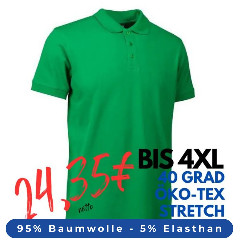 ARBEITS-POLO-SHIRT HERREN | STRETCH 525 von ID / Farbe: grün / 95% BAUMWOLLE 5% ELASTHAN | MEIN-KASACK.de - KASACK - KASACKS