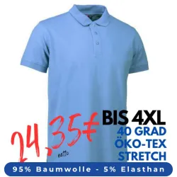 ARBEITS-POLO-SHIRT HERREN | STRETCH 525 von ID / Farbe: hellblau / 95% BAUMWOLLE 5% ELASTHAN