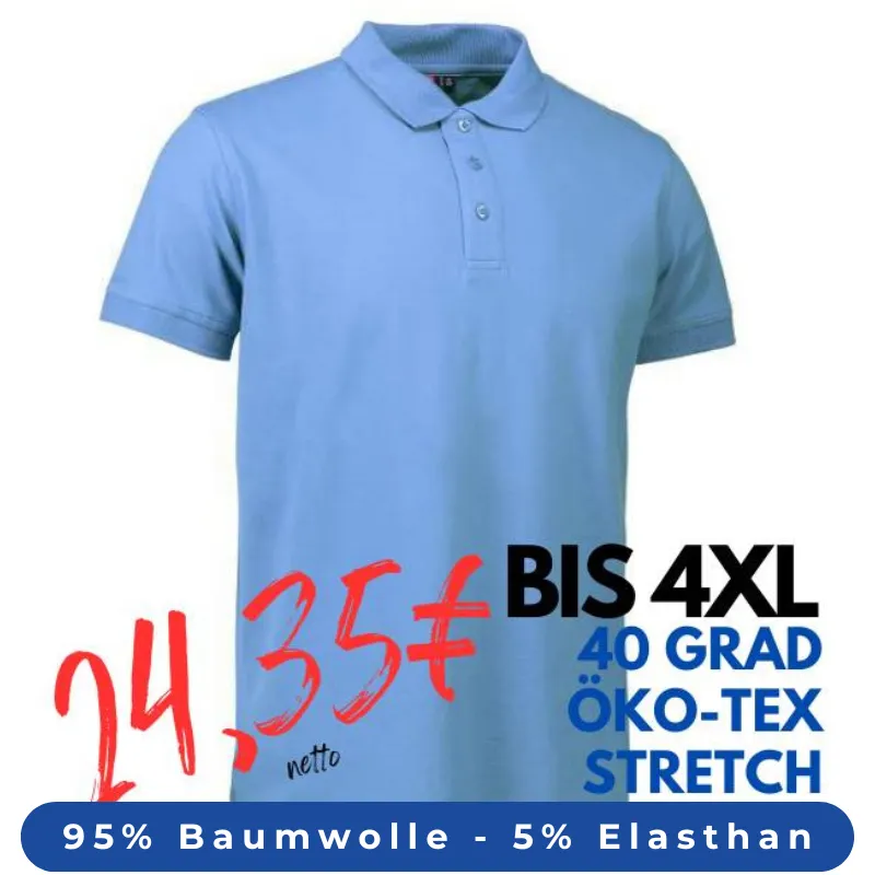 ARBEITS-POLO-SHIRT HERREN | STRETCH 525 von ID / Farbe: hellblau / 95% BAUMWOLLE 5% ELASTHAN | MEIN-KASACK.de - KASACK - KASACKS
