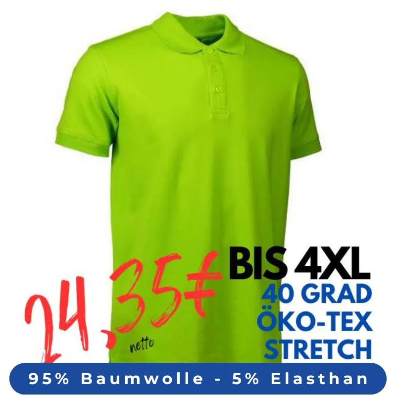 ARBEITS-POLO-SHIRT HERREN | STRETCH 525 von ID / Farbe: lime / 95% BAUMWOLLE 5% ELASTHAN | MEIN-KASACK.de - KASACK - KASACKS