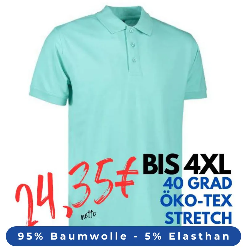 ARBEITS-POLO-SHIRT HERREN | STRETCH 525 von ID / Farbe: mint / 95% BAUMWOLLE 5% ELASTHAN | MEIN-KASACK.de - KASACK - KASACKS
