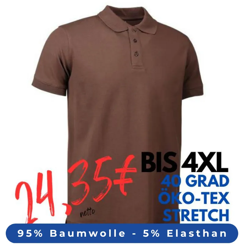 ARBEITS-POLO-SHIRT HERREN | STRETCH 525 von ID / Farbe: mokka / 95% BAUMWOLLE 5% ELASTHAN | MEIN-KASACK.de - KASACK - KASACKS