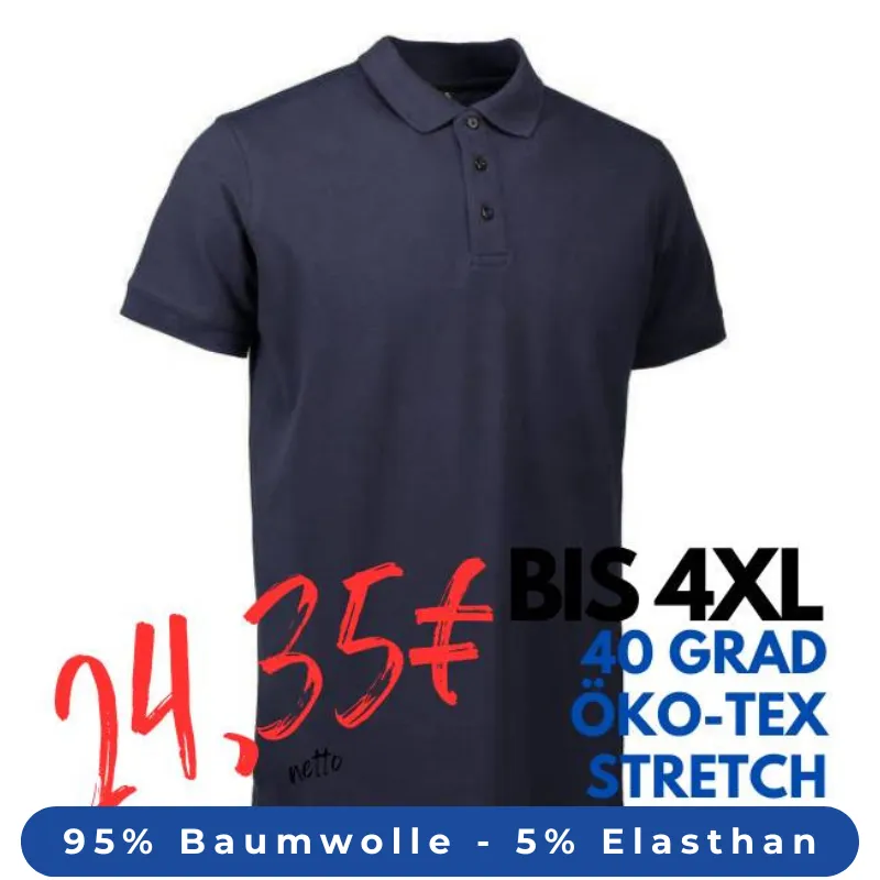 ARBEITS-POLO-SHIRT HERREN | STRETCH 525 von ID / Farbe: navy / 95% BAUMWOLLE 5% ELASTHAN | MEIN-KASACK.de - KASACK - KASACKS