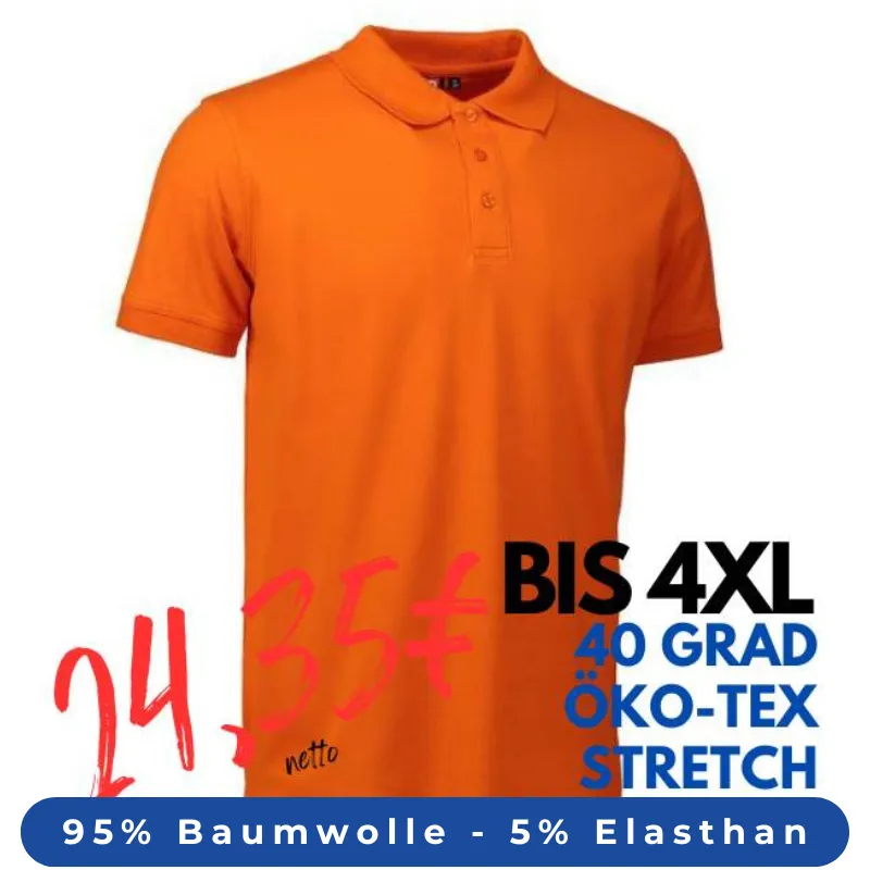ARBEITS-POLO-SHIRT HERREN | STRETCH 525 von ID / Farbe: orange / 95% BAUMWOLLE 5% ELASTHAN | MEIN-KASACK.de - KASACK - KASACKS