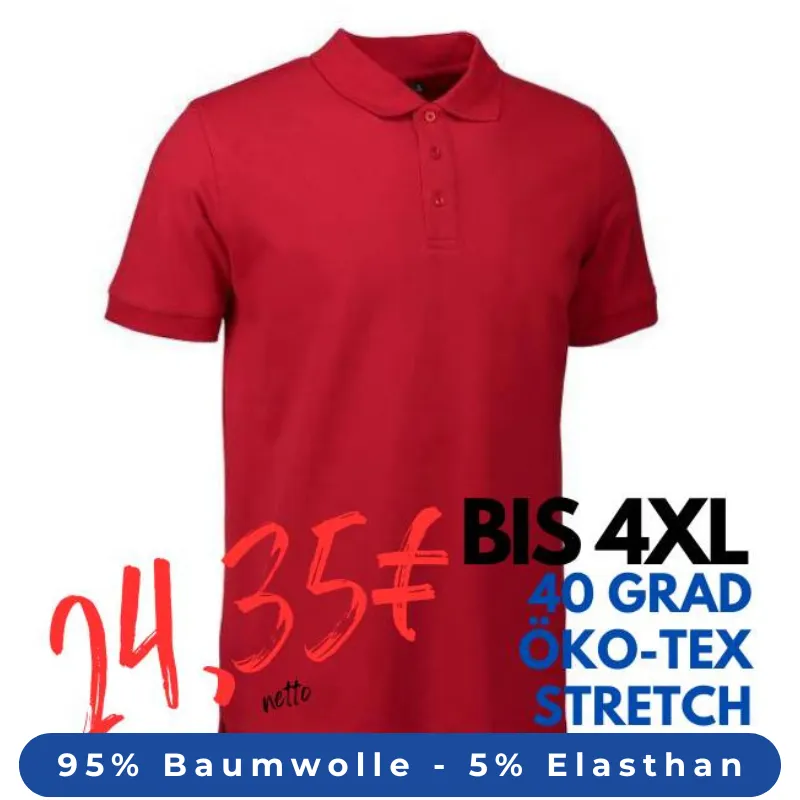 ARBEITS-POLO-SHIRT HERREN | STRETCH 525 von ID / Farbe: rot / 95% BAUMWOLLE 5% ELASTHAN | MEIN-KASACK.de - KASACK - KASACKS