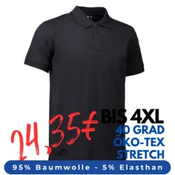 ARBEITS-POLO-SHIRT HERREN | STRETCH 525 von ID / Farbe: schwarz / 95% BAUMWOLLE 5% ELASTHAN