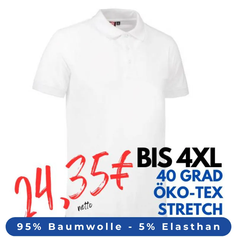 ARBEITS-POLO-SHIRT HERREN | STRETCH 525 von ID / Farbe: weiß  / 95% BAUMWOLLE 5% ELASTHAN | MEIN-KASACK.de - KASACK - KASACKS