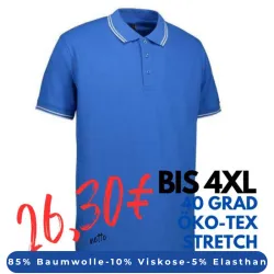 ARBEITS-POLO-SHIRT HERREN | Stretch Kontrast 522 von ID / Farbe: azur / 85% BAUMWOLLE 10% VISKOSE 5% ELASTHAN