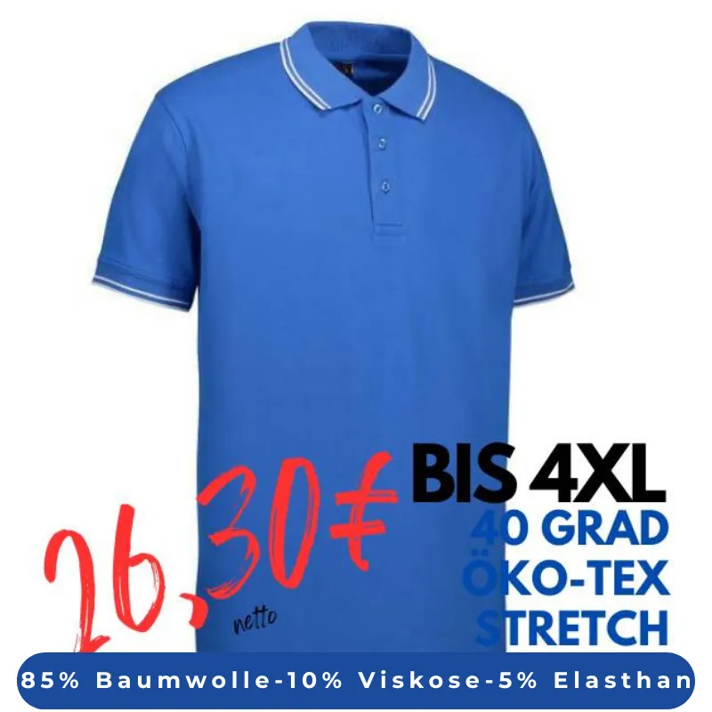 ARBEITS-POLO-SHIRT HERREN | Stretch Kontrast 522 von ID / Farbe: azur / 85% BAUMWOLLE 10% VISKOSE 5% ELASTHAN | MEIN-KASACK.de - KASACK - KASACKS
