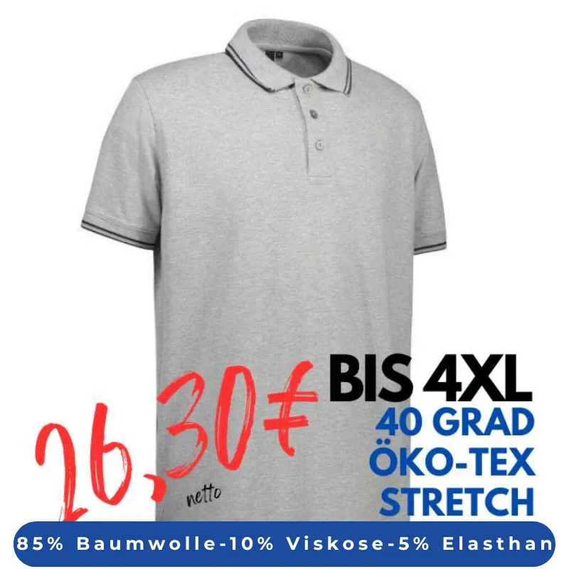 ARBEITS-POLO-SHIRT HERREN | Stretch Kontrast 522 von ID / Farbe: grau / 85% BAUMWOLLE 10% VISKOSE 5% ELASTHAN | MEIN-KASACK.de - KASACK - KASACKS